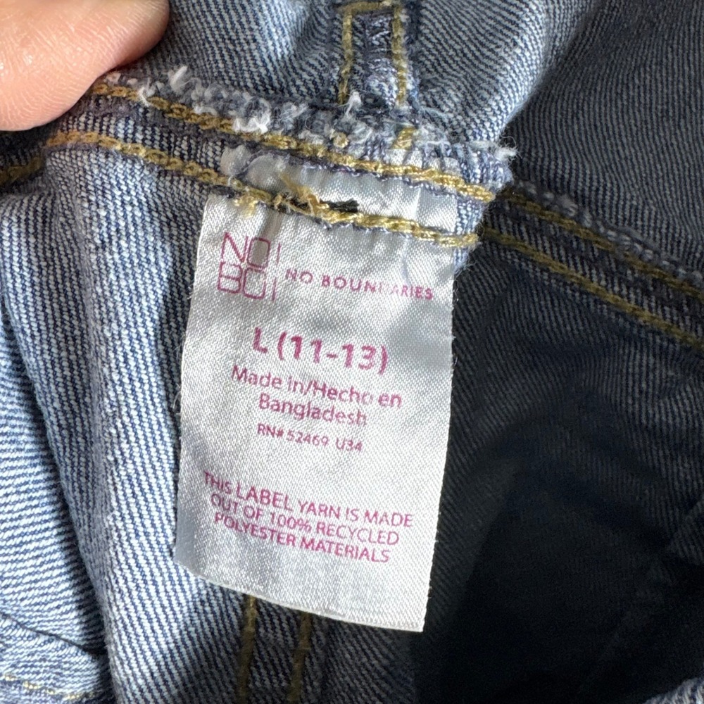 No Boundaries Womens Denim Shortalls Medium Wash Blue Raw Hem Size L 11-13 - Picture 8 of 8